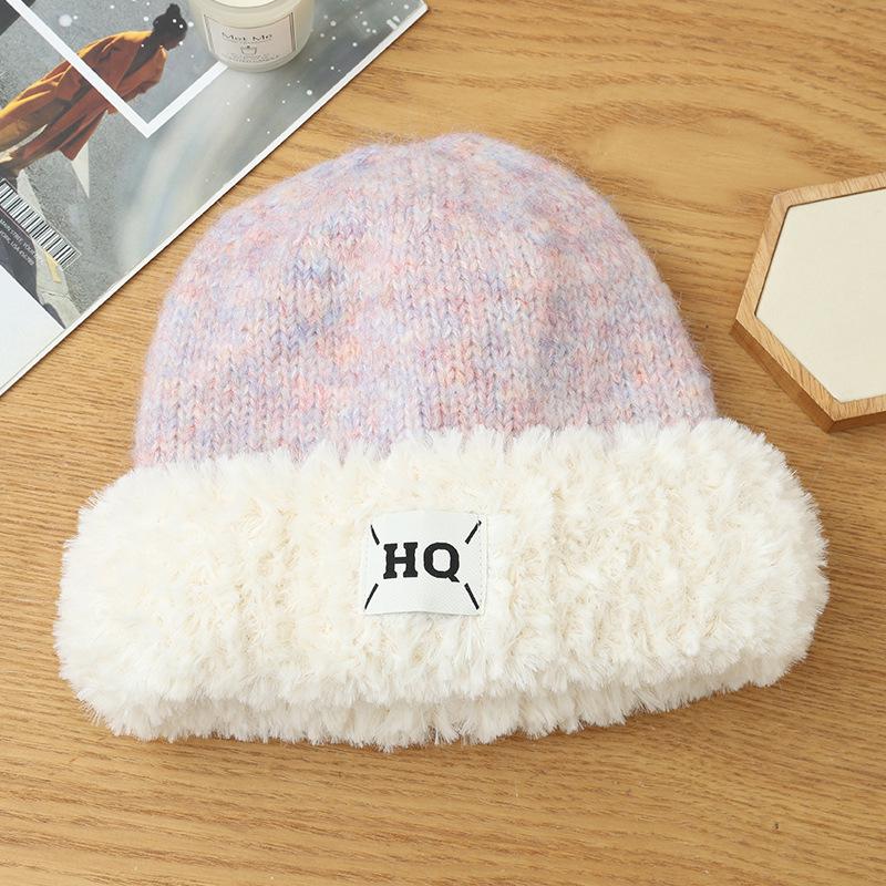 

Женская осенне-зимняя мода Универсальная утолщенная ветрозащитная шерстяная шапка в корейском стиле Большой обхват головы Двухцветная плюшевая теплая шапка Новинка One Size