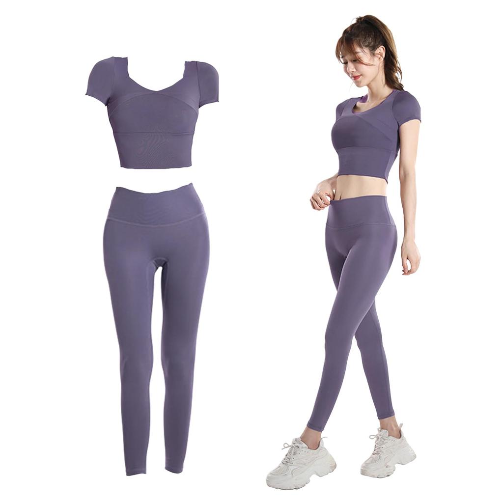 SooPii Yoga Top and Bottom Sportswear and Training Set with Half Sports Yoga and Leggings High Dark Women's Set, Wear, 2-Piece Sleeves, Bra, Pants,