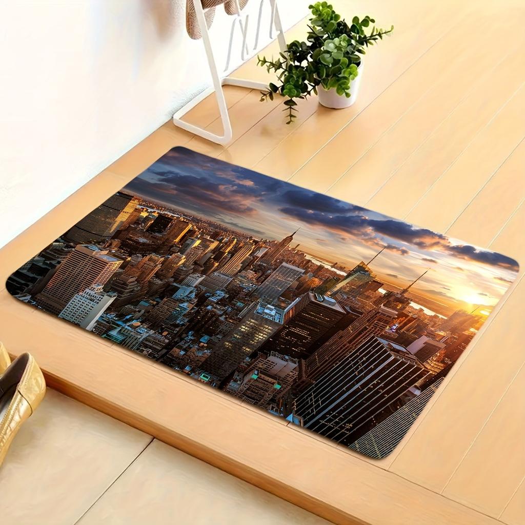 1PC Metropolis Skyline Kitchen Rug Non-Slip Door Mat Pop Design Bathroom Rug Bath Mat Carpet for Home Sink Laundry Decor