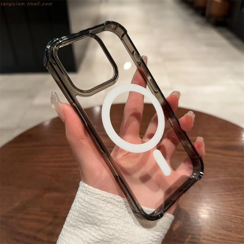 Transparente stoßfeste Rüstung Magnetische Handyhülle Für iPhone 16 15 11 12 13 14 Pro Max Für Magsafe Kabelloses Laden Rückseite