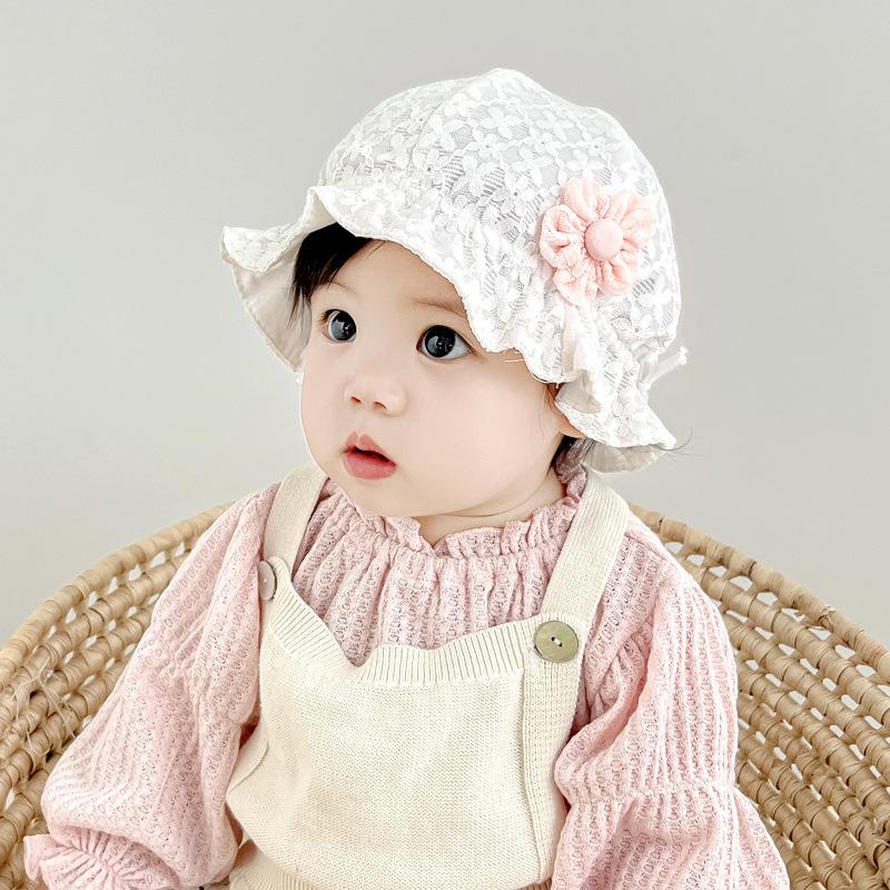 Baby Girl Lace Trim Sun Hat Spring Summer Thin Princess Bucket Cap With Tie UV Protection Breathable Outdoor Shade