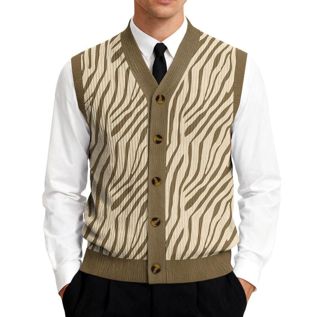 Men's V-Neck Sleeveless Knit Cardigan Vest
