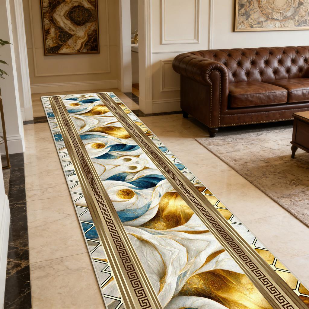 European Gold Light Luxury Antiskid Corridor Carpet Home Decoration Luxury Soft Long Runner Rug Easy Clean Lint-free Floor Mats