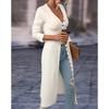Damen Modischer Lässiger Einfarbiger Langärmliger Langer Cardigan V-Ausschnitt T-Shirt Top