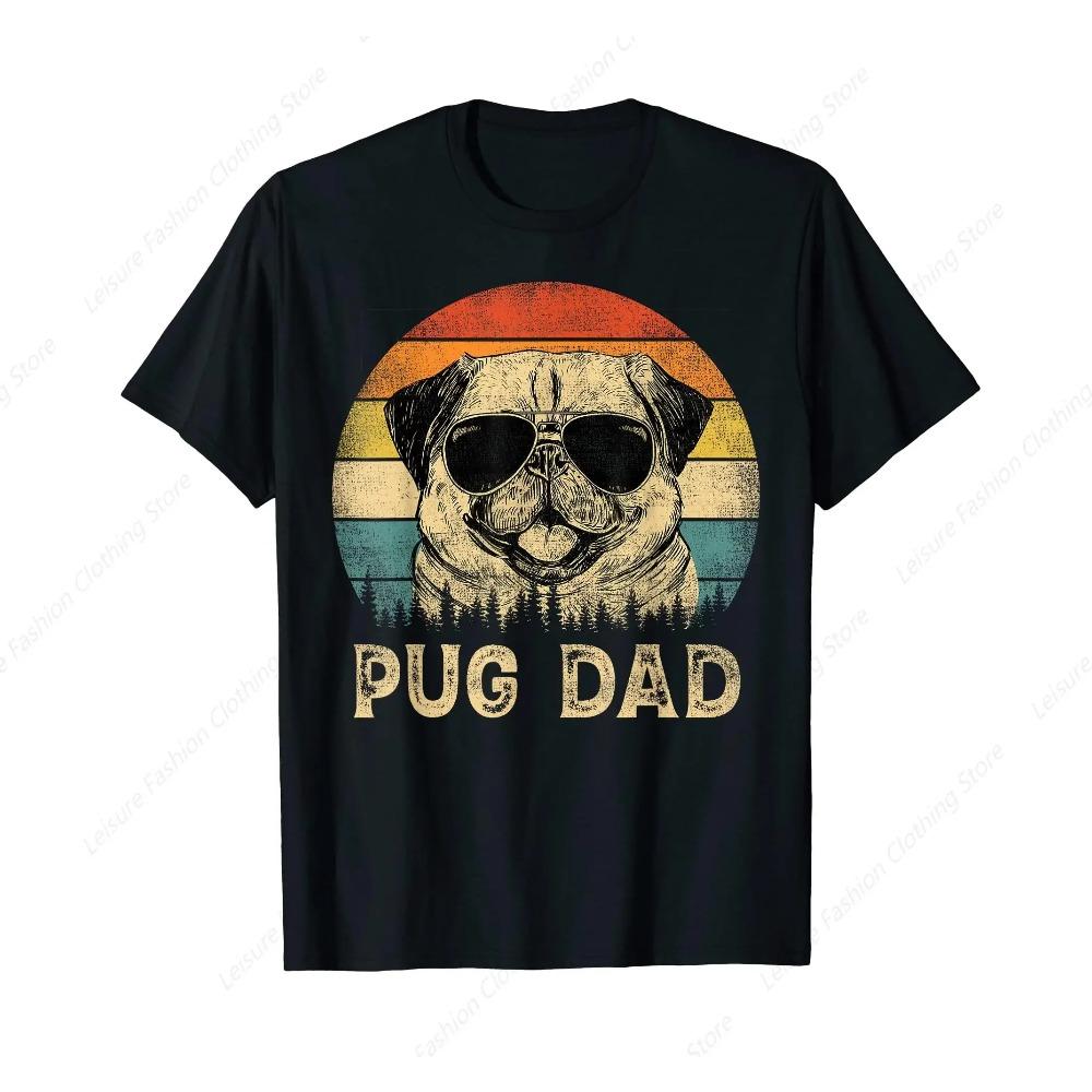 Vintage Pug Dad Dog Lovers Father's Day Tee T-Shirt Round Neck Short Sleeves  Tee Shirt Tops