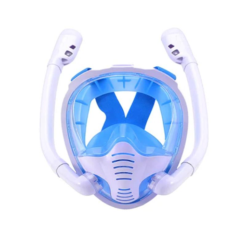 Full Face Snorkeling Mask 180° Panoramic Silicone Dry Top Snorkeling Goggles 2 Snorkeling Tube Leak Proof