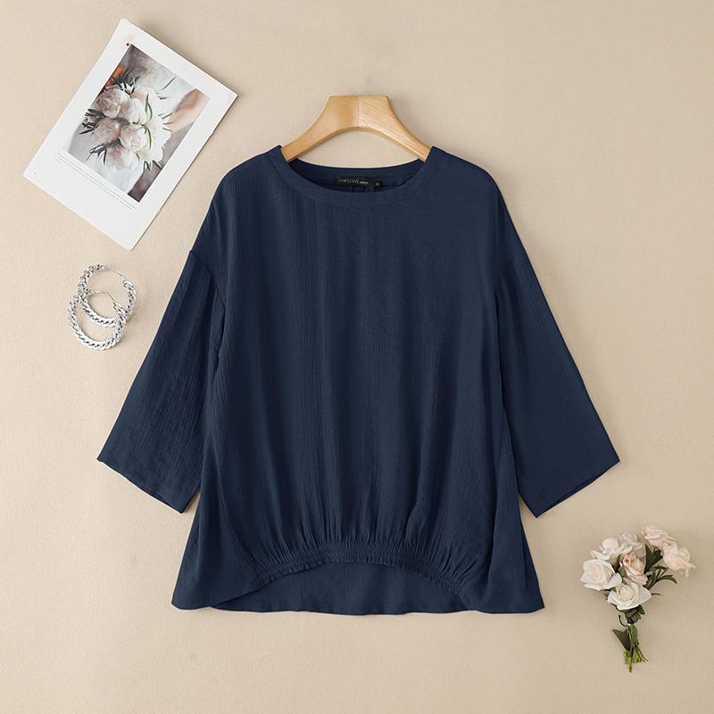 

ZANZEA Женская повседневная блузка с круглым вырезом и рукавом 3/4 5XL тёмно-синий