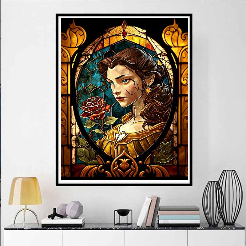 Disney Diamond Painting 5D DIY Belle Stained Glass Illustration Art Mosaic Embroidery Decoration Cross Stitch Gift