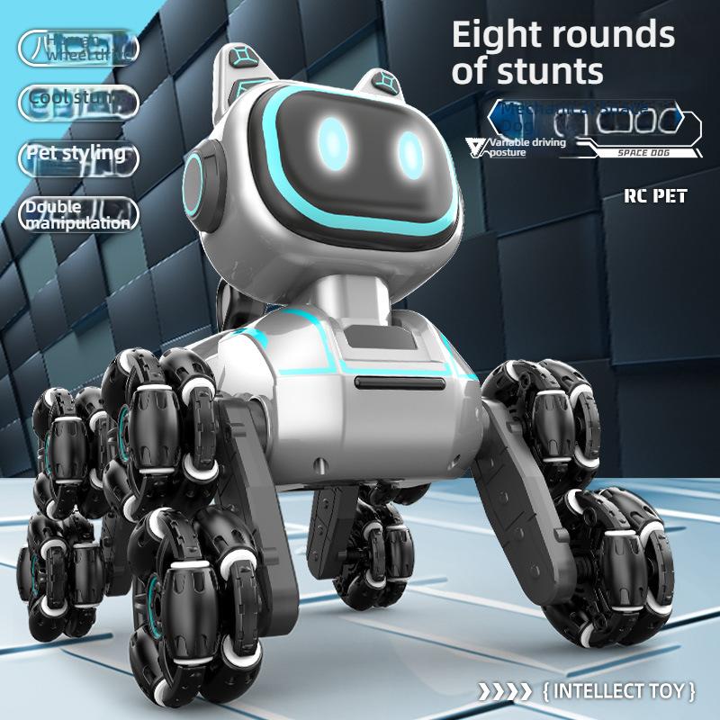 Children's Remote Control Eight-Wheel Stunt Robot Dog Gesture Sensing Electric Light Music Educational Robot Remote Control Car