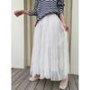 DIMANAF 2025 Spring Mesh Women New Skirts Solid Elastic Elegant White Pleated Skirts High Waist