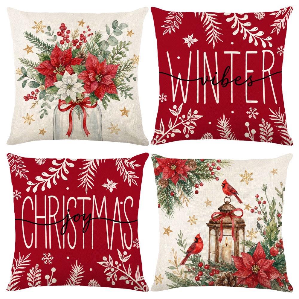 Christmas Theme Short Plush Pillow Cover Set Holiday Print Cushion Case for Living Room Sofa Home Decor 45x45cm