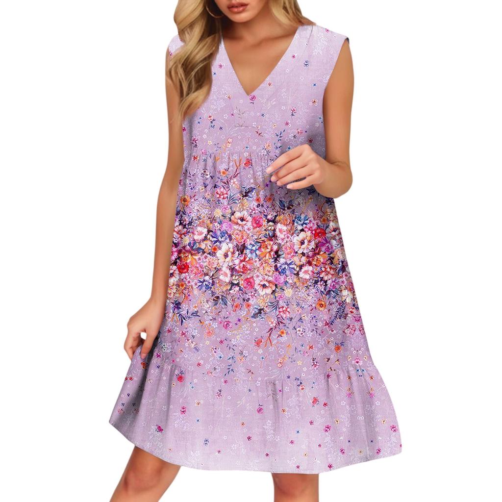 Women's Casual Fashion Breathable V-neck Vest With Pockets Floral Holiday Dress