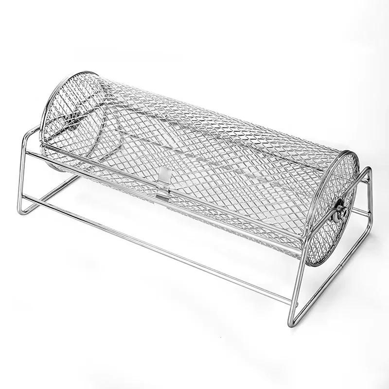 

Stainless Steel BBQ Grill Rotisserie Basket, Rolling Mesh Cage for Chicken Roaster, Outdoor Camping Cooking Accessories серебряный