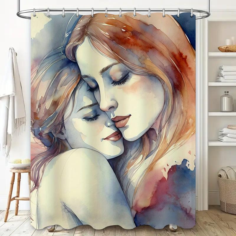 Watercolor Romantic Couple Waterproof Shower Curtain