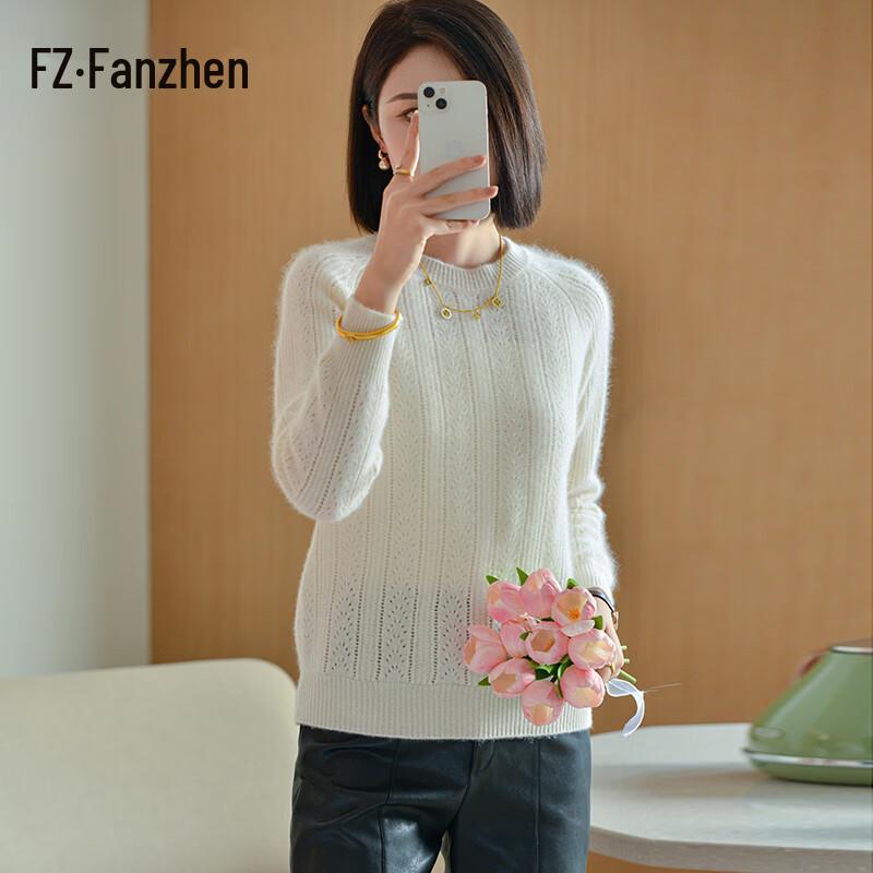 Fanzhen Women's 100% Wool Hollow Knit Sweater