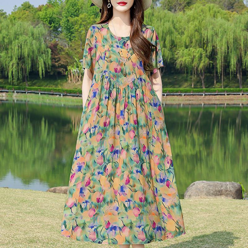 Casual zomerjurken voor dames, vintage kleding, losse korte mouwen, elegante lange jurk in grote maten