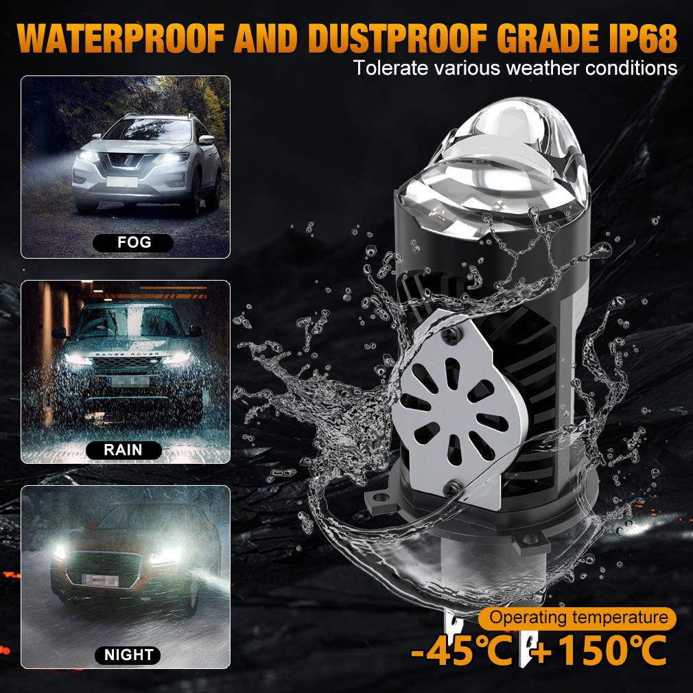 2Pcs H4 LED Dual Projector Lens Car Headlight Bubs Kit Motorcycle Canbus 90W 30000LM High Low Beam Light W/ Turbo Moto Lamp LHD 6000K White
