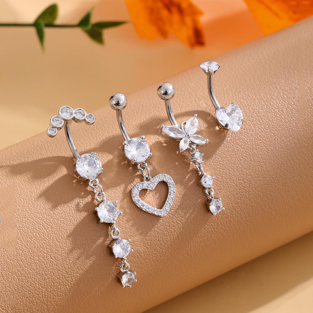 3-5pcs/Lot Belly Button Ring Sets Heart Butterfly Flower Dangled Belly Piercing Nombril 14G Curved Navel Rings Jewelry for Women