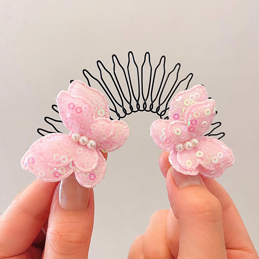 Cute Flower Hair Clip For Girls Pink Flower Bow Fringe Hair Comb Exquisite Children's Hair Fixed Hair Clip Hair Accessories