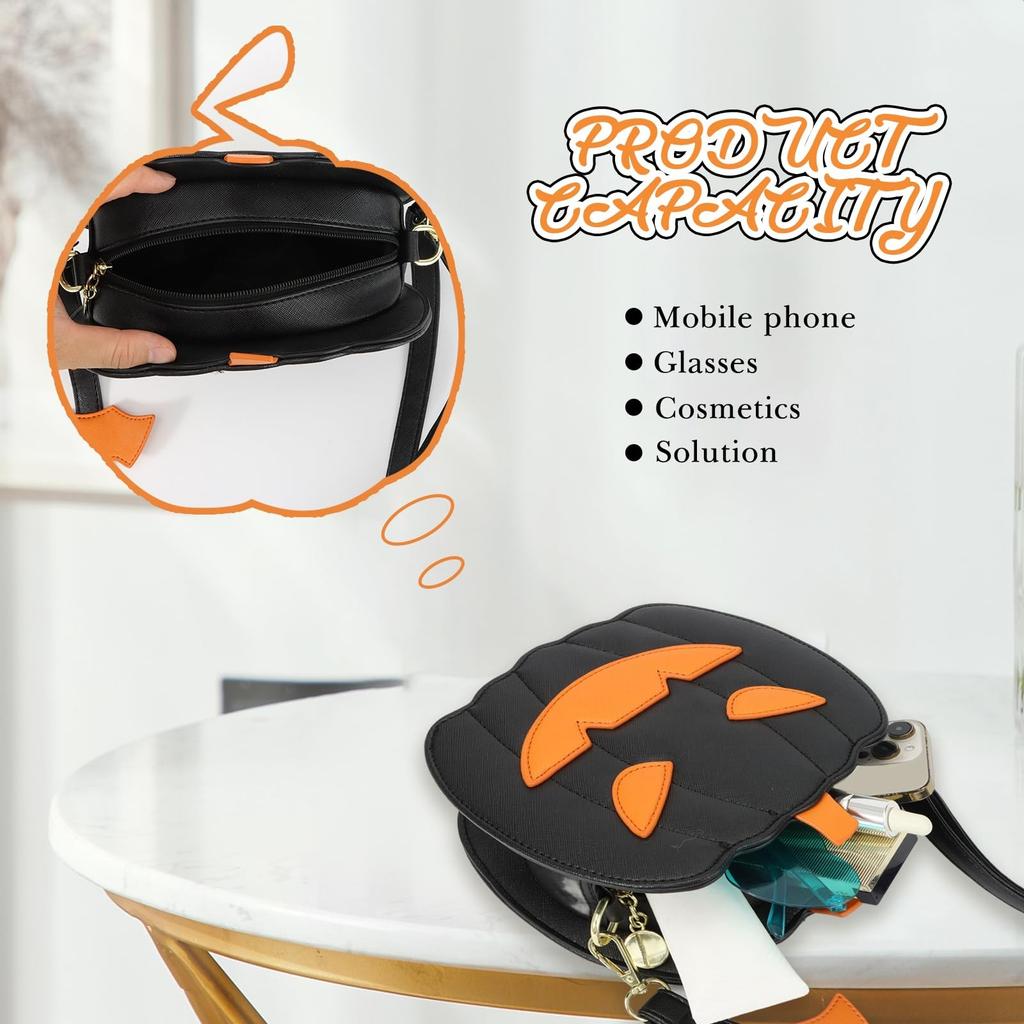 Halloween Funny Pumpkin Crossbody Bag Novelty Pumpkin Shoulder Bag Waterproof PU Leather Pumpkin Bag Cute Halloween Candy Bags