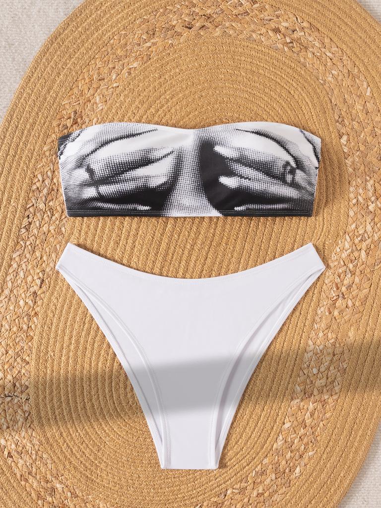 Bandeau Print Sexy Bikini Two Piece Tie Side Set Elegant Comfortable Swimwear