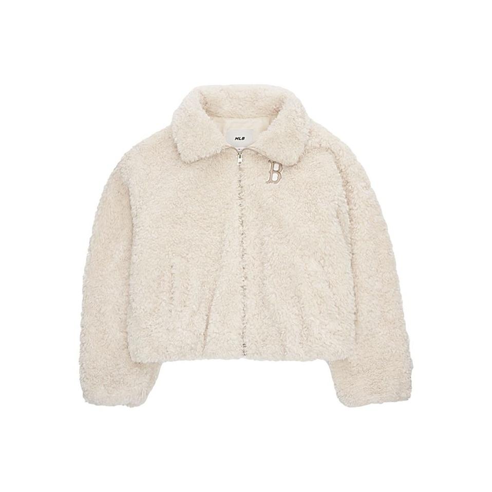 MLB Boston Red Sox Mode Retro Revers Reißverschluss Kurzarm Samtjacke Damenjacken 3FFDB0256-43CRS M beige