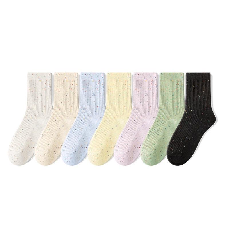 Women's Spring and Autumn Mid-calf Socks, Pure Cotton Trendy Pile Socks, Polka Dot Yarn Postpartum Socks