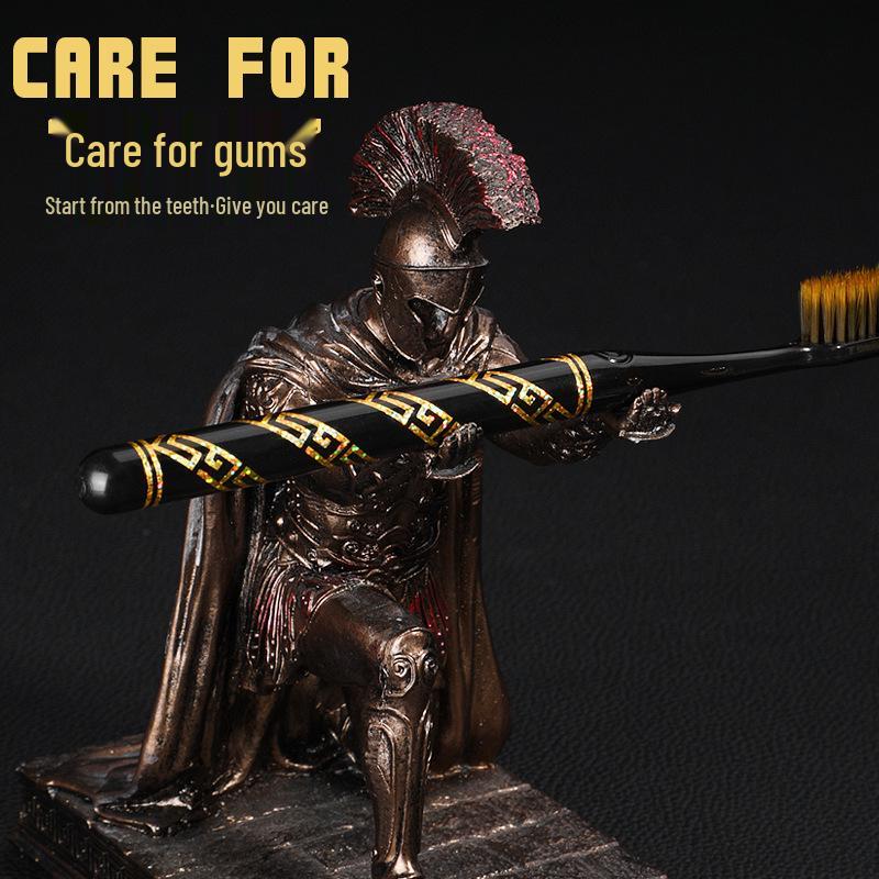 Luksusowy Zestaw Szczoteczek do Zębów z Miękkim Włosiem Hazy Beauty: Czarny Złoty Uchwyt, Szeroka Główka, 6-częściowe Pudełko Prezentowe