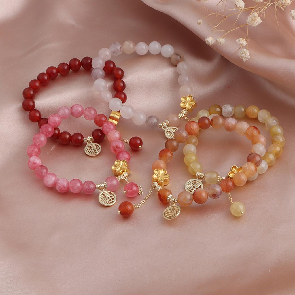 8Mm red jade jasper strawberry crystal blessing bracelet Xiaohongshu popular natural stone peach blossom jewelry