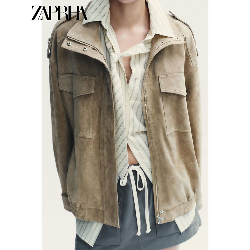 Zaprha 2025 Autumn New All-Match Suede Texture Shoulder Strap Long sleeve Leather Outerwear 4341770