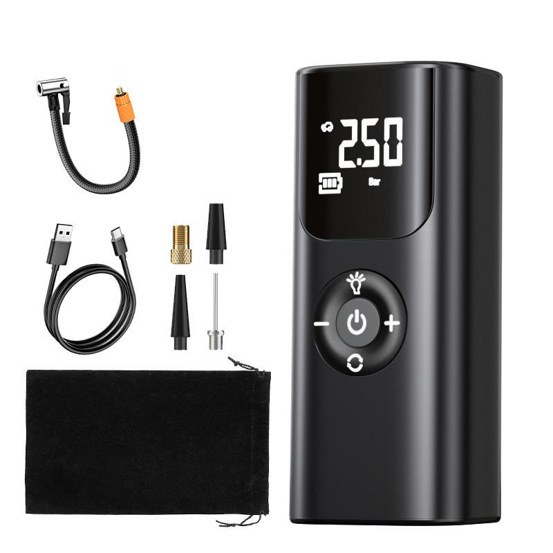 QIKUI 1 Set Car Air Pump Portable Wireless Mini Self Propelled 150PSI Electric Tire Pump Digital Display Charging Pump Wireless Black