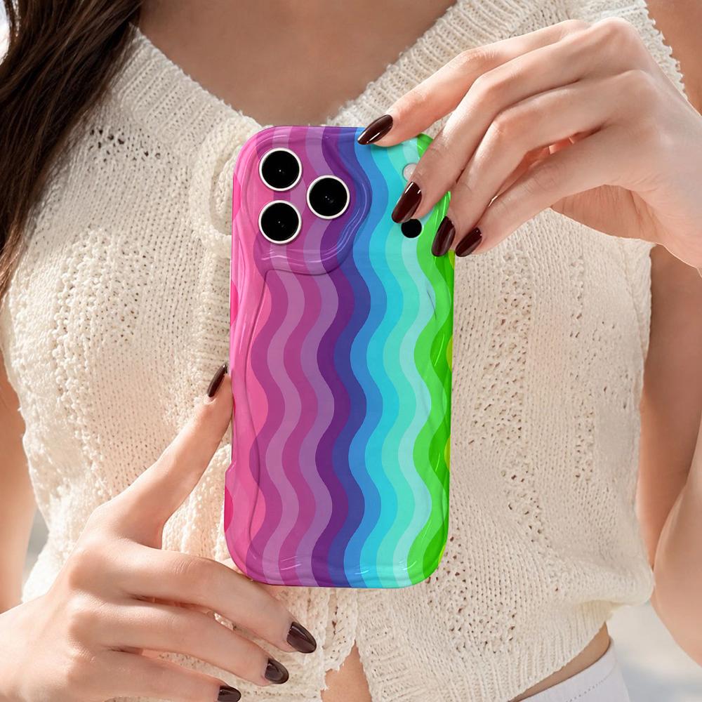 Rainbow Wave Stripe Iridescent Phone Case For iPhone 17 16 15 14 13 12 11 Pro Max Plus Wavy Edge Cover