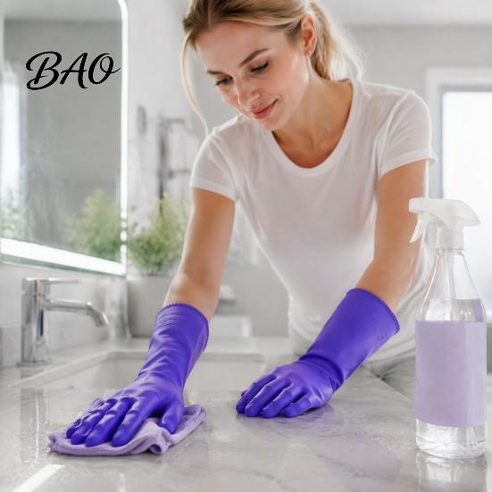 Winter Household Cleaning Gear PVC Rubber Gloves, Thickened with Warm Fleece Lining Dishwashing Non Slip Dish Washing Mitts Waterproof Anti-Slip