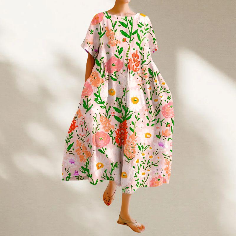 

Hot Sale Independent Station 3D Craft Export round Neck European and American Ladies Dress New Arrival plus Size Temperament Slim Looking Dress Powder Orange Dress L