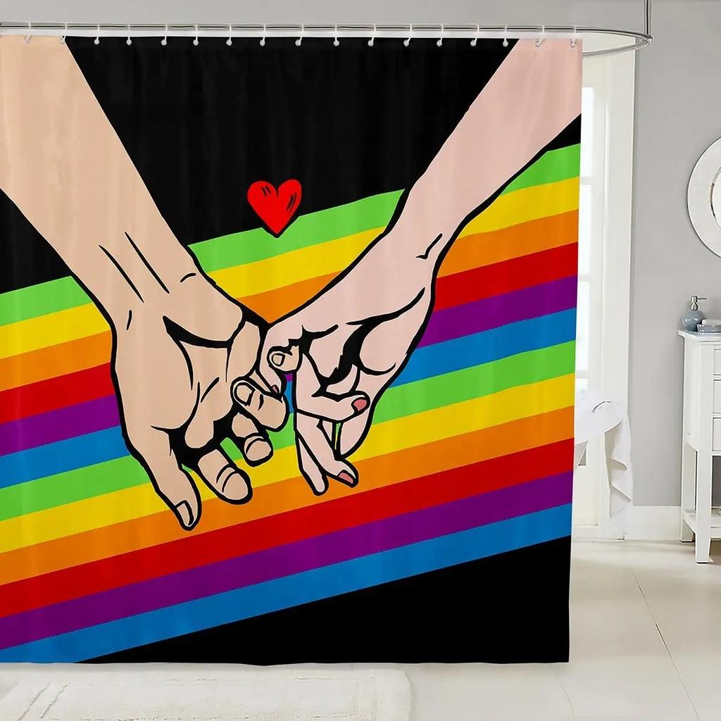 Rainbow Shower Curtain Love Pride Theme Bathroom Curtain for Teen Girls Bathtub Screen Colorful Stripes Waterproof Decoration