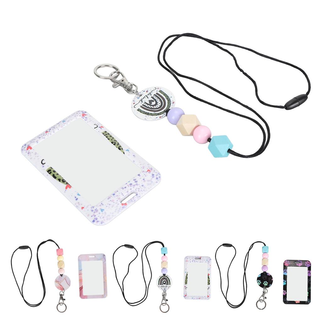 Perlen-Schlüsselband mit Ausweishalter, tragbares Schlüsselband für Lehrer, für Ausweiskarten, einziehbares Perlen-Schlüsselband