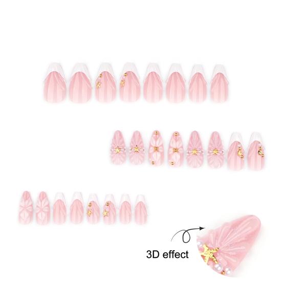 24 Pcs 3d Shell Starfish Press on Nails Ocean Long Stick-On Fake Nails Almond French