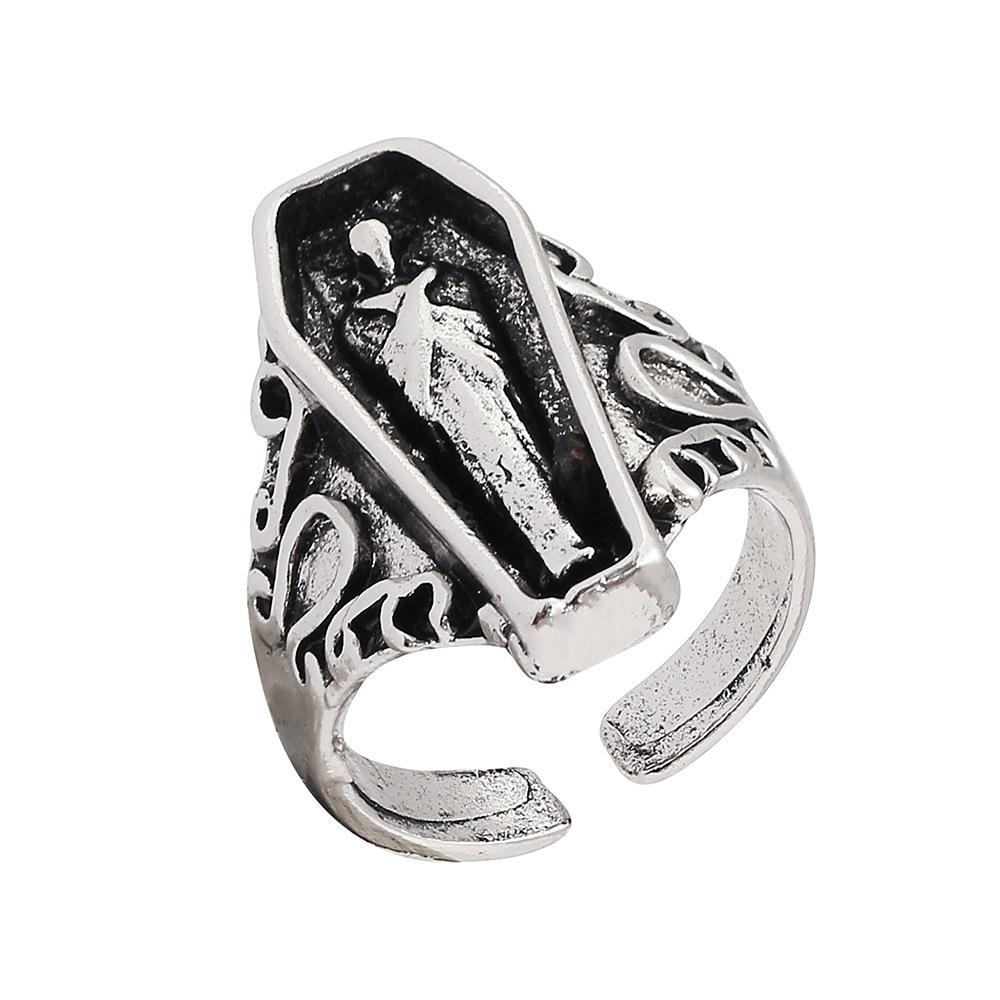 Vampire Coffin Pharaoh Ring Jewelry Men's Trendy Ring Hip Hop Goth Skull Ring None