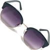 [FashionBerry] 1. Black X Smoke Half Artistic Sunglasses, Colored Lenses, Clubmaster Style, Round, Lightweight, Comfortable, Eye-Friendly Lenses, UV