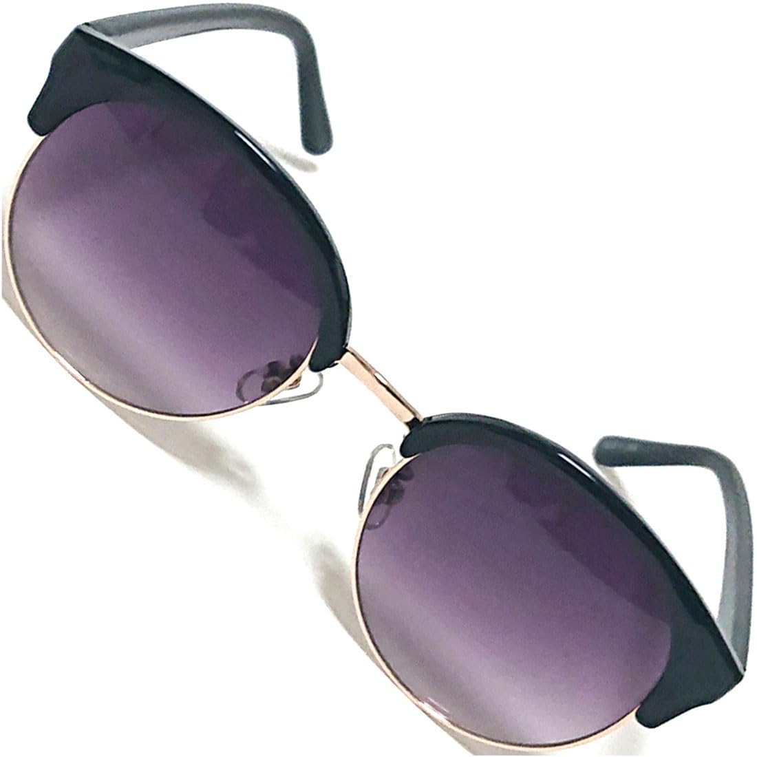 [FashionBerry] 1. Black x Smoke Half Artistic Sunglasses, Colored Lenses, Clubmaster Style, Round, Lightweight, Comfortable, Eye-Friendly Lenses, UV