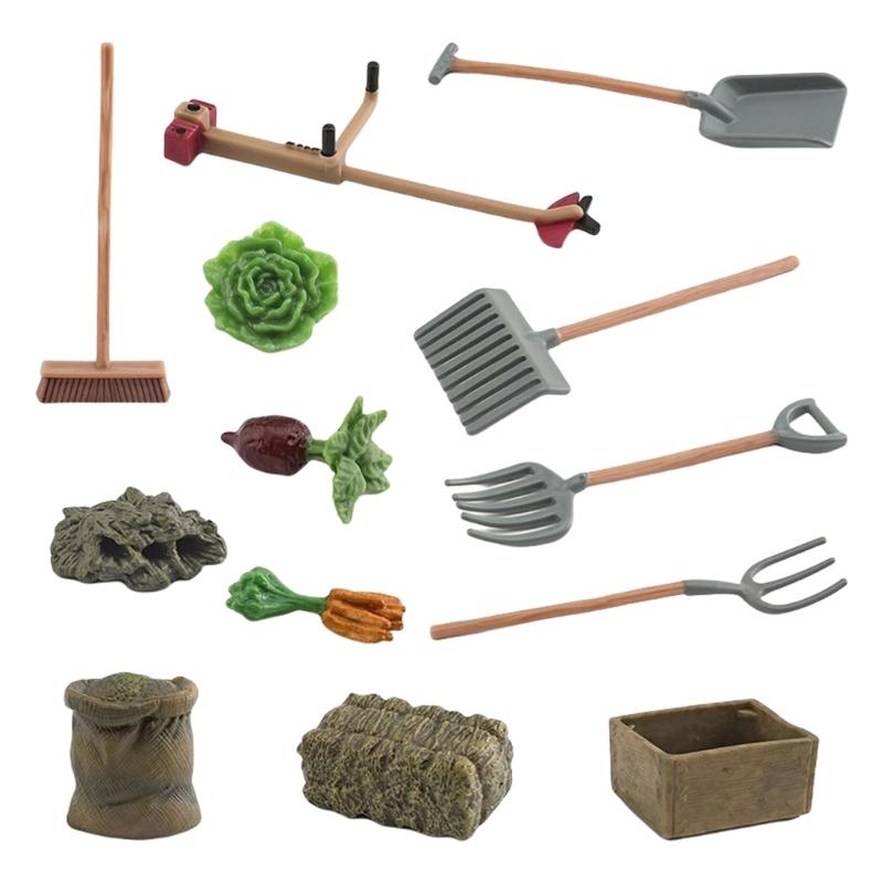 

13Pcs Farm Scene Miniature Model Kits With Vegetables And Shovel Tools Figurines For Outdoor Dollhouses Display Decors 1