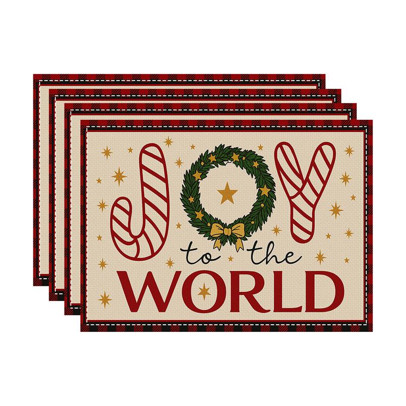 New Christmas Faux Linen Heat-Resistant Table Placemats - Rectangular Festive Dining Decor.