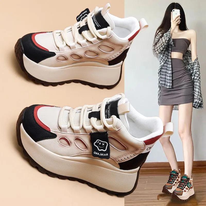 Pantofi de damă Pantofi plus catifea, Pantofi sport casual cu talpă înaltă pentru femei, Pantofi Daddy cu talpă groasă pentru iarnă, Pantofi de bumbac rezistenți la frig