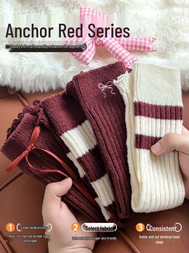 Women's Knitted Red Leg Warmers: Slimming, Versatile, Solid Color for Autumn and Winter.