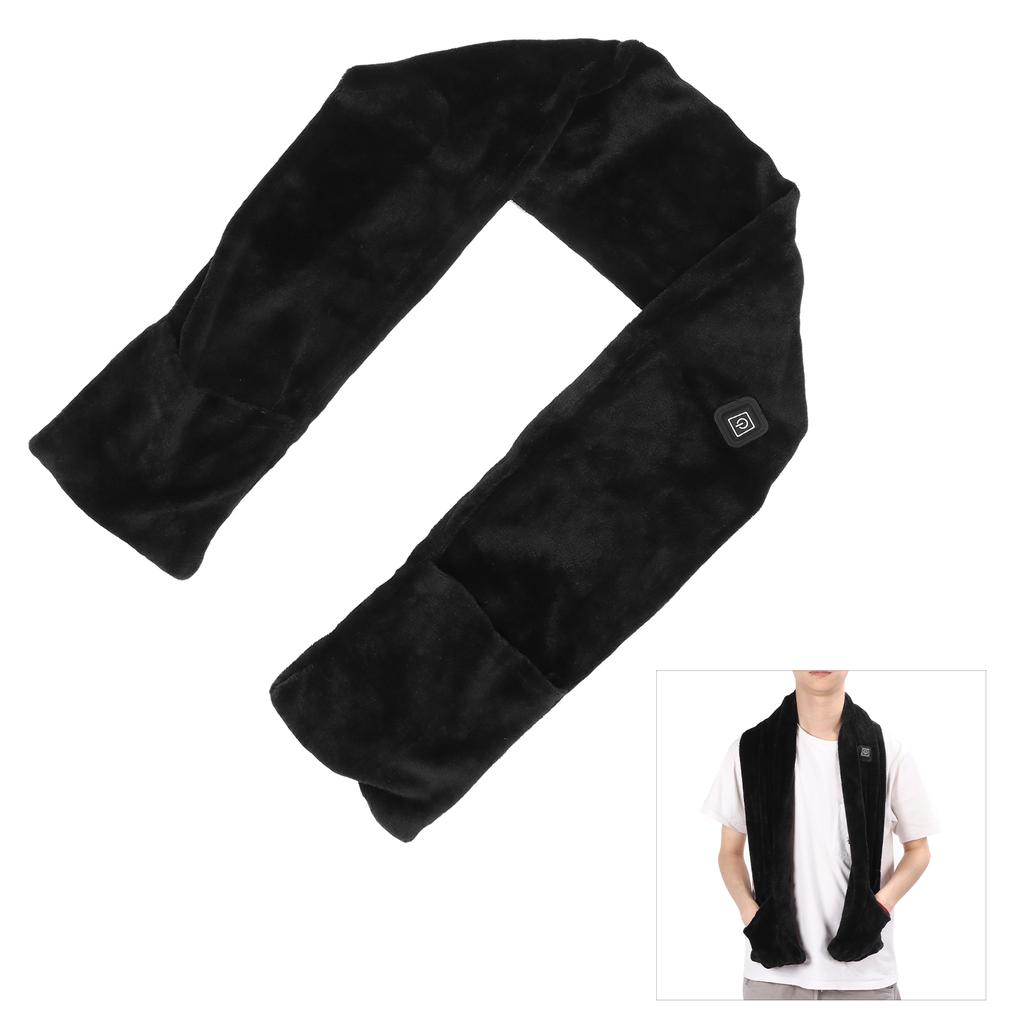 Heated Scarf Adjustable Temperature Long Heating Neck Scarf Neckwear with Pockets Black