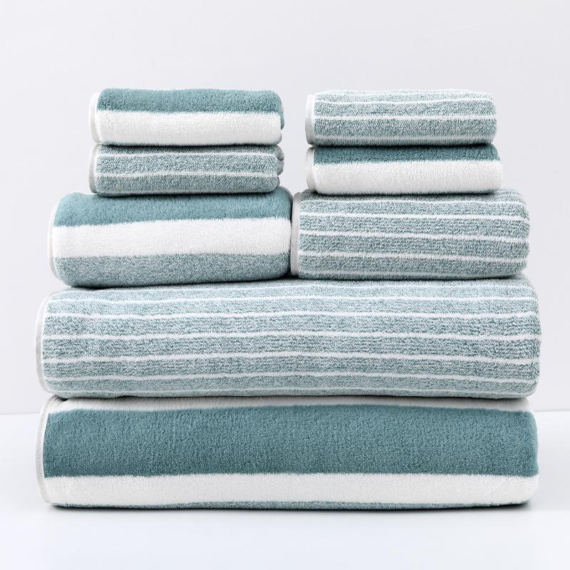 8-Piece Coral Fleece Towel Set Super Soft & Highly Absorbent Bath & Face Towels Narrow & Wide Stripe Design Shedding Resistant for Bathroom Spa
