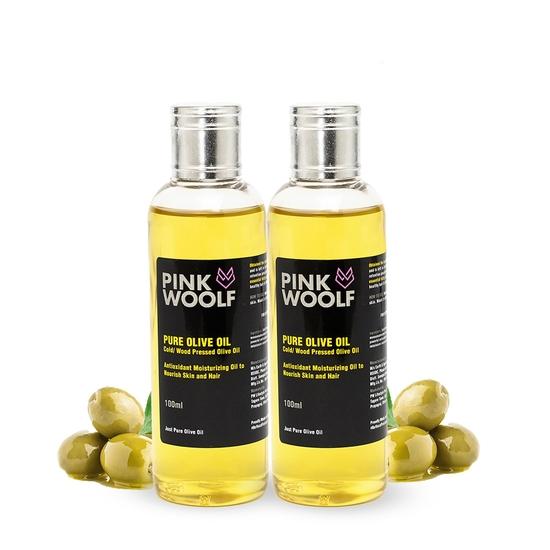 Pink Woolf Olive Oil for Hair & Skin | Pure Cold-Pressed | Nourishes & Hydrates | 2 Bottle Pack