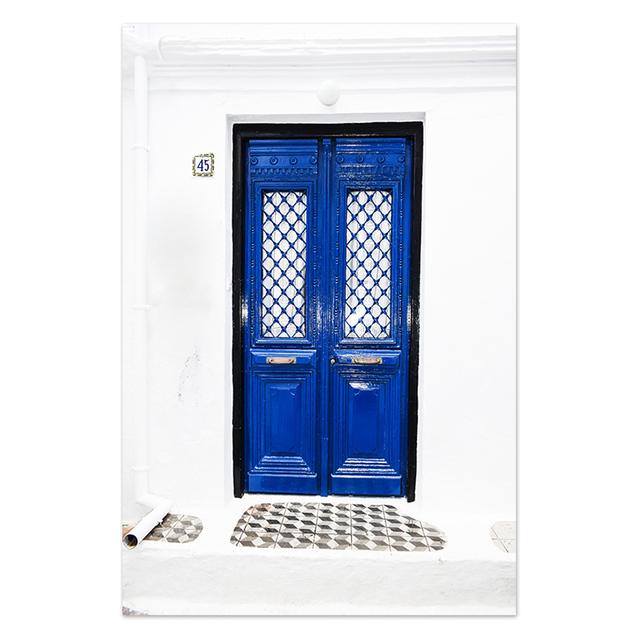 Blue Doors Mediterranean Wall Art Window Posters and Prints Nordic Architecture Wall Pictures for Living Room Decor