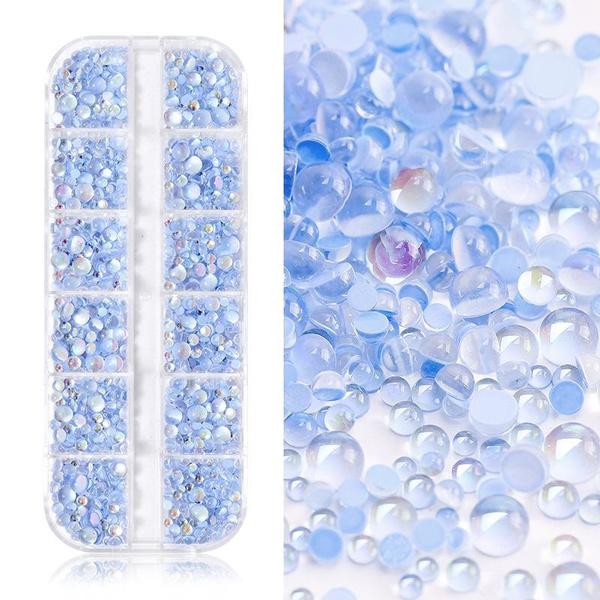 

3D бусины для ногтей Aurora Bubble, бусины Crystal Mermaid Bubble для ногтей, набор хрустальных страз для ногтей с плоской задней поверхностью, цветные полукруглые бусины и стразы