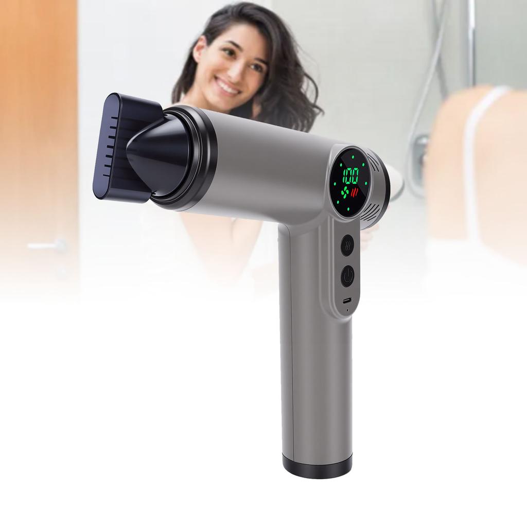 Gray Hair Dryer Strong Wind Force USB Cordless Blow Dryer For Travel Dormitory Home